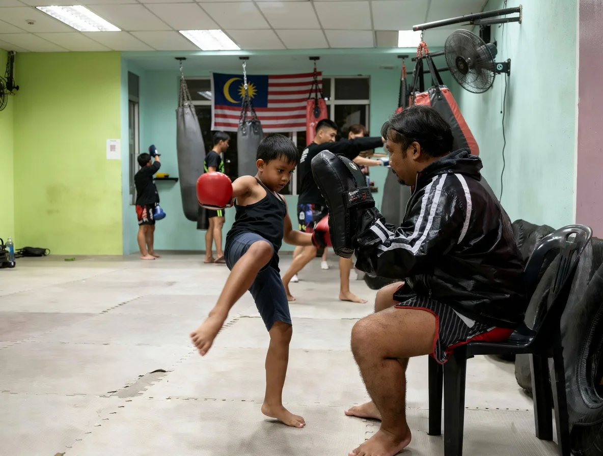 Kids Muay Thai pad work training session at Brother Kick Shah Alam